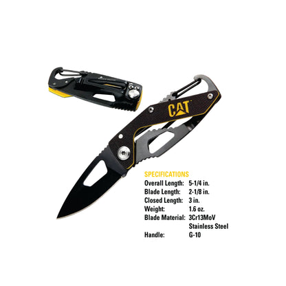 Cat 5-1/4" Folding Knife W/Carabineer